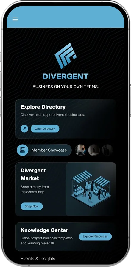 Divergent community app built for a client